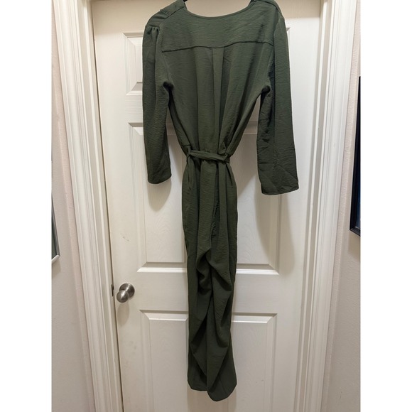 Fraiche by J Olive Green Wrap Waist Tie Jumpsuit Women Size L - Picture 7 of 10